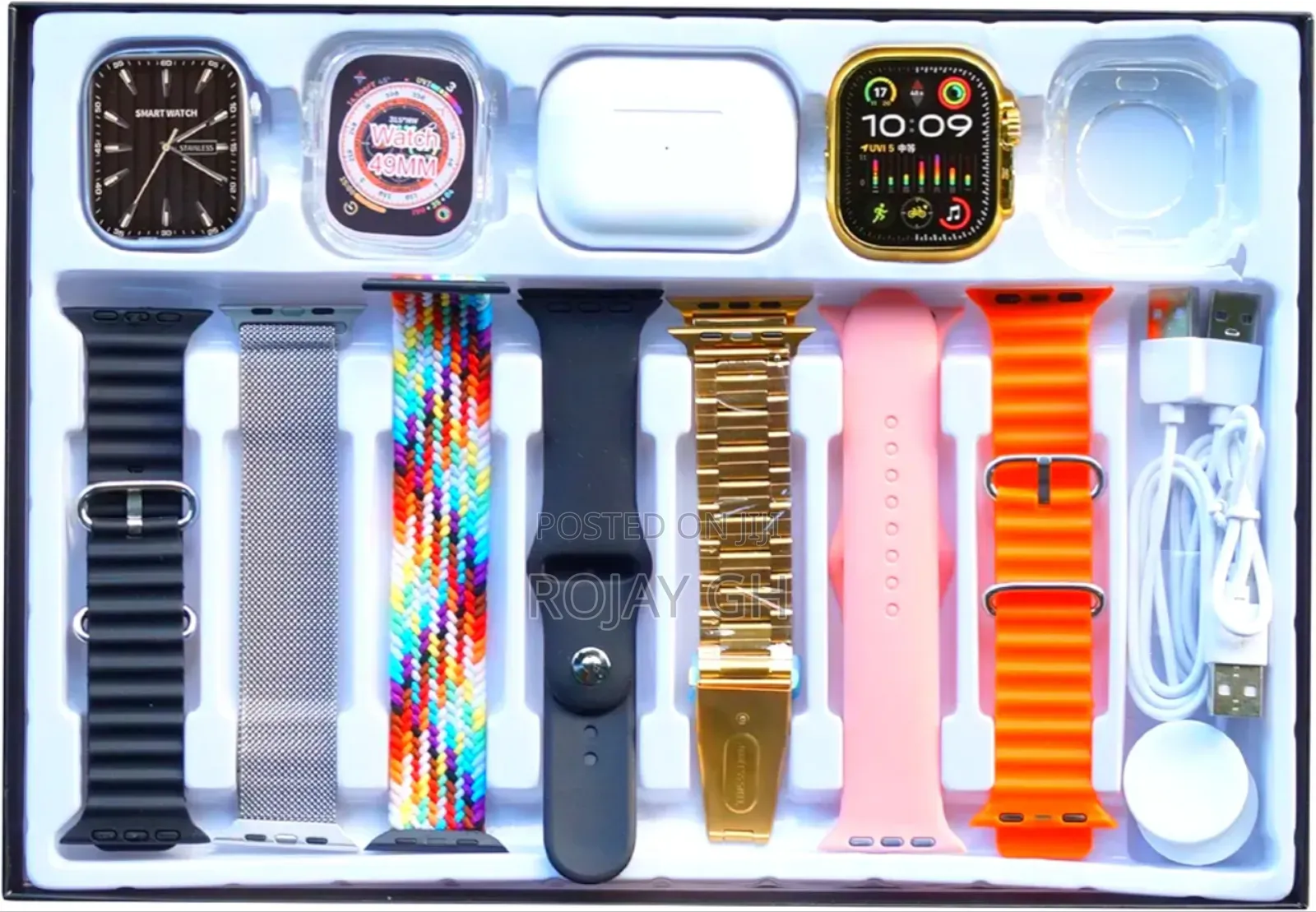 H39 Ultra 12-in-2 Smart Watches Set, Airpod 7 Straps -Gold