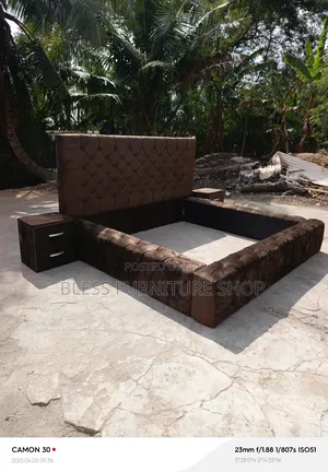 Brown Queen Size Bed Frame With Side Drawers
