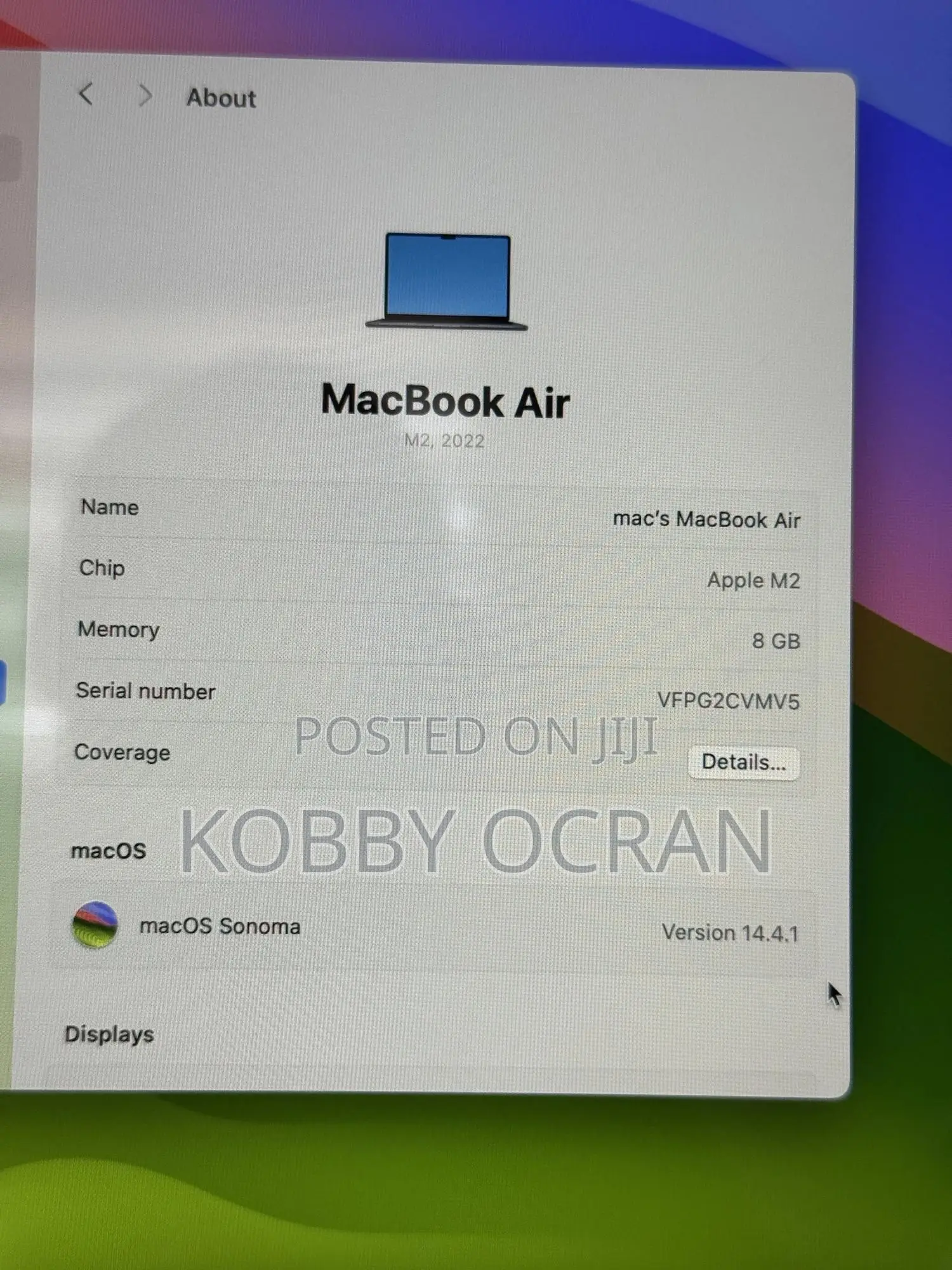 Laptop Apple MacBook Air 2022 M2 8GB Apple M2 SSD 256GB