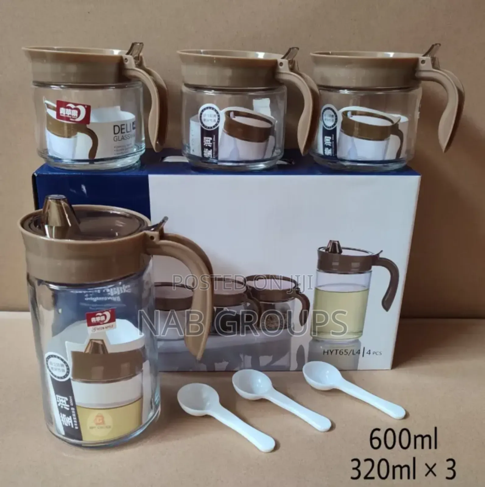 Oil Pitcher With 3 Spice Jars