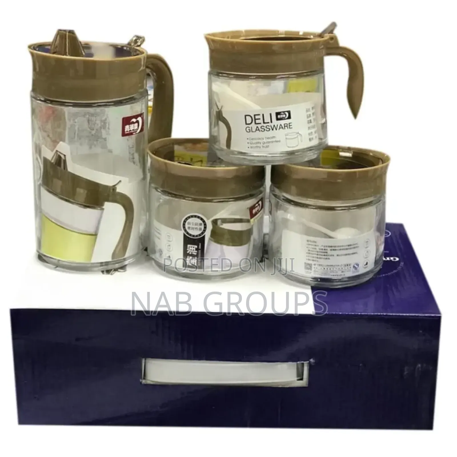 Oil Pitcher With 3 Spice Jars