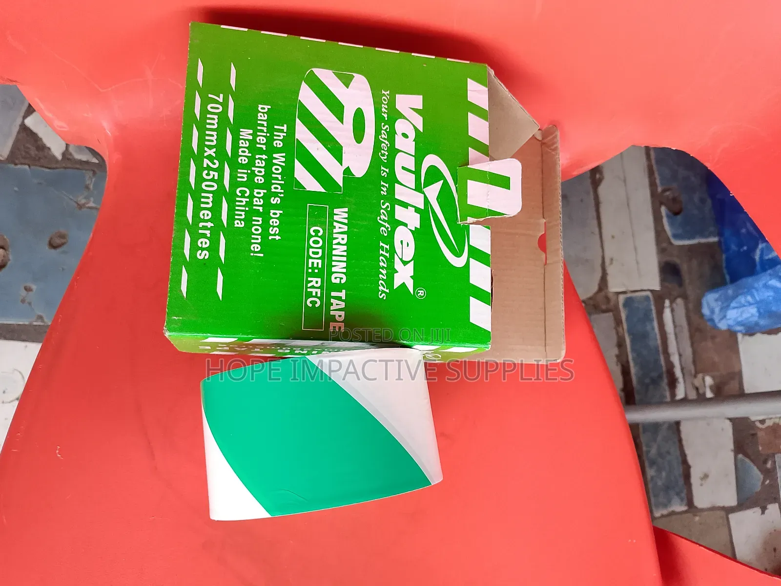 Green And White Warning Tape - 250mm.