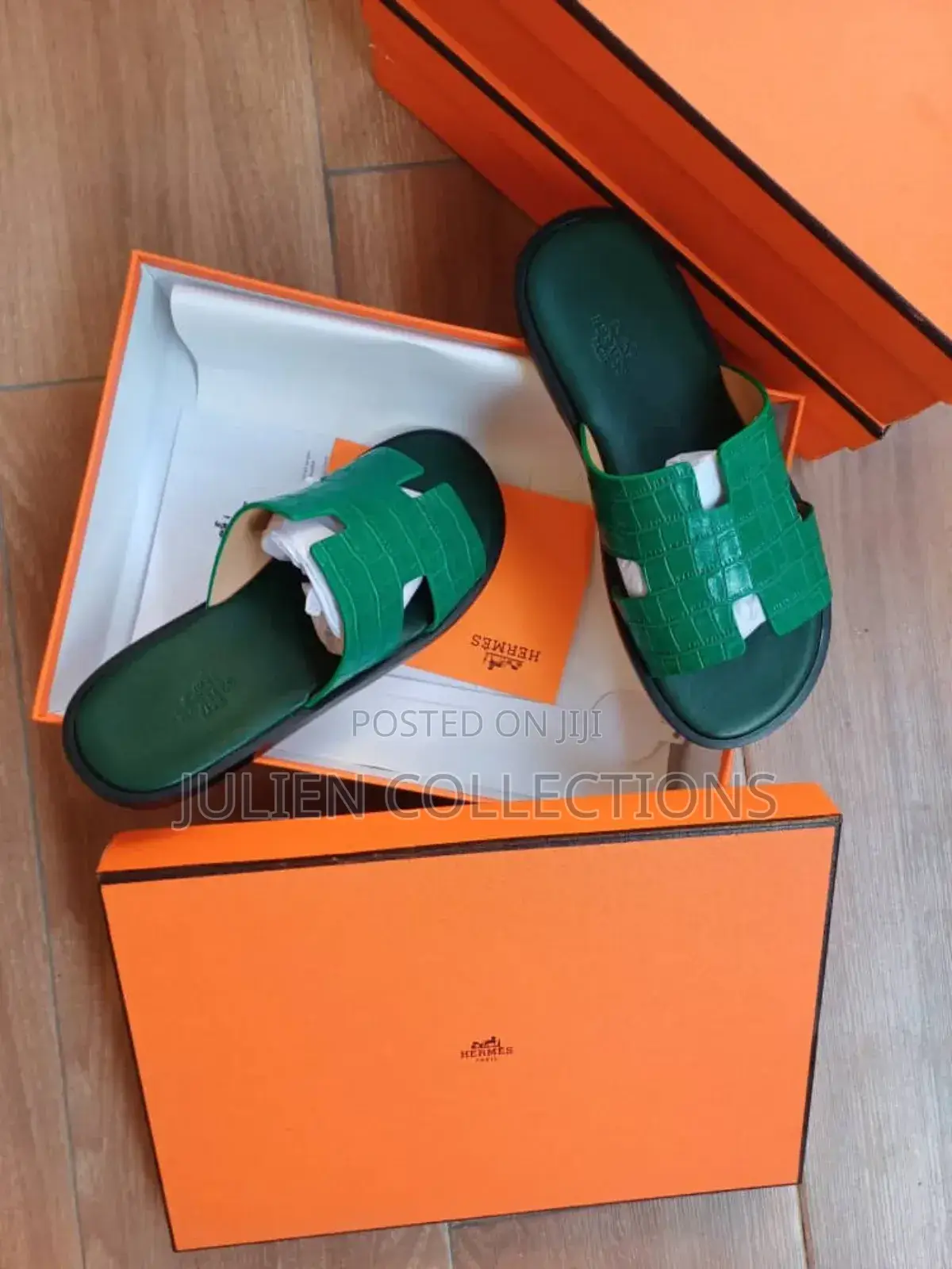Hermes Leather Slippers Green