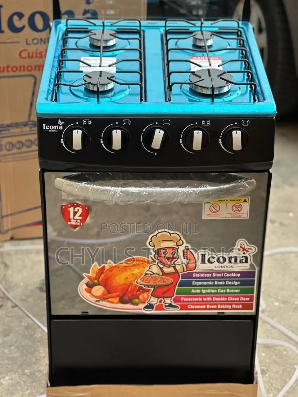 50×50 Icona 4 Burner Gas Cooker With Oven – Auto Ignition