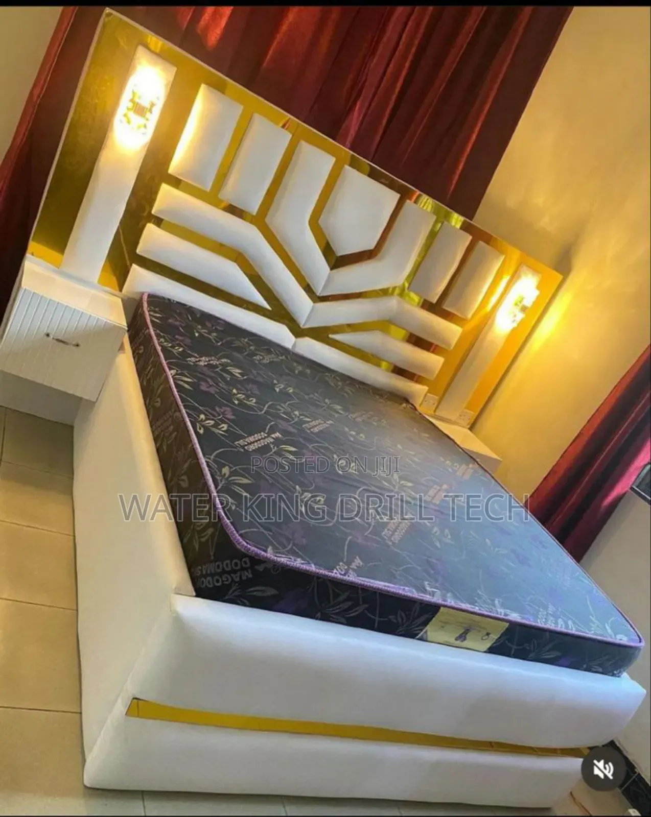 Royal Gold And White Queen Size Bed Frames With Mattress