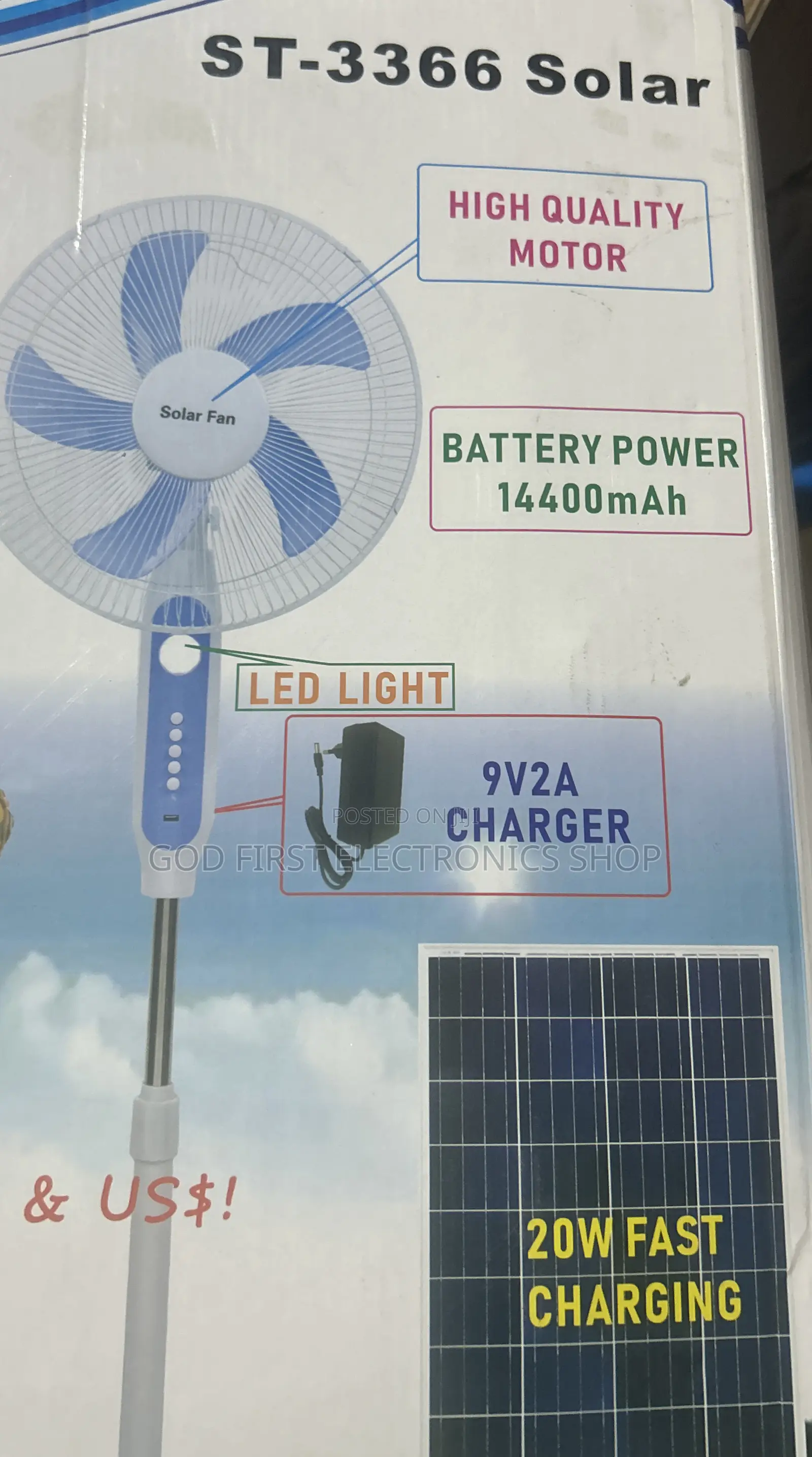 Solar Fan Fast Charging