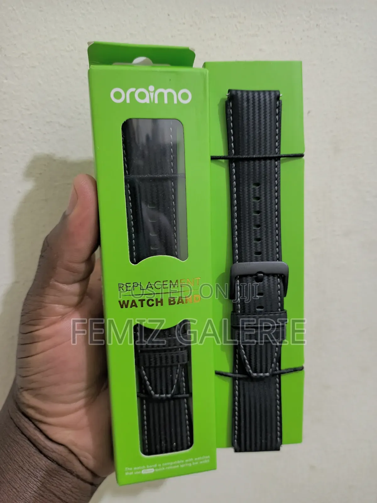 Oraimo Watch Strap 34 Cow Leather Carbon Fiber Pattern Strap