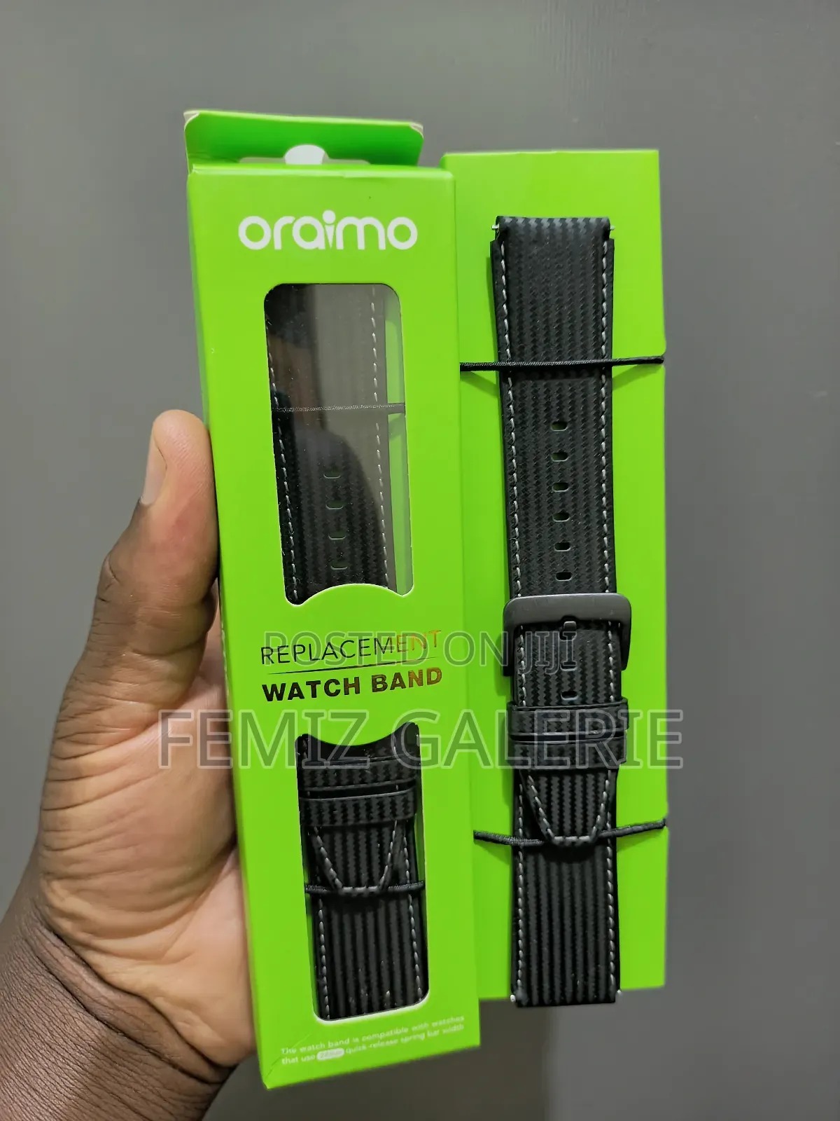 Oraimo Watch Strap 34 Cow Leather Carbon Fiber Pattern Strap