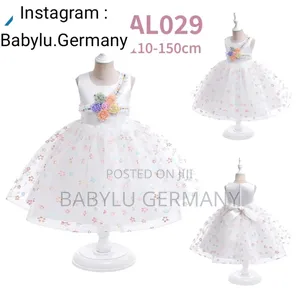 White Flower Pattern Dress / Ball Gown For Girls
