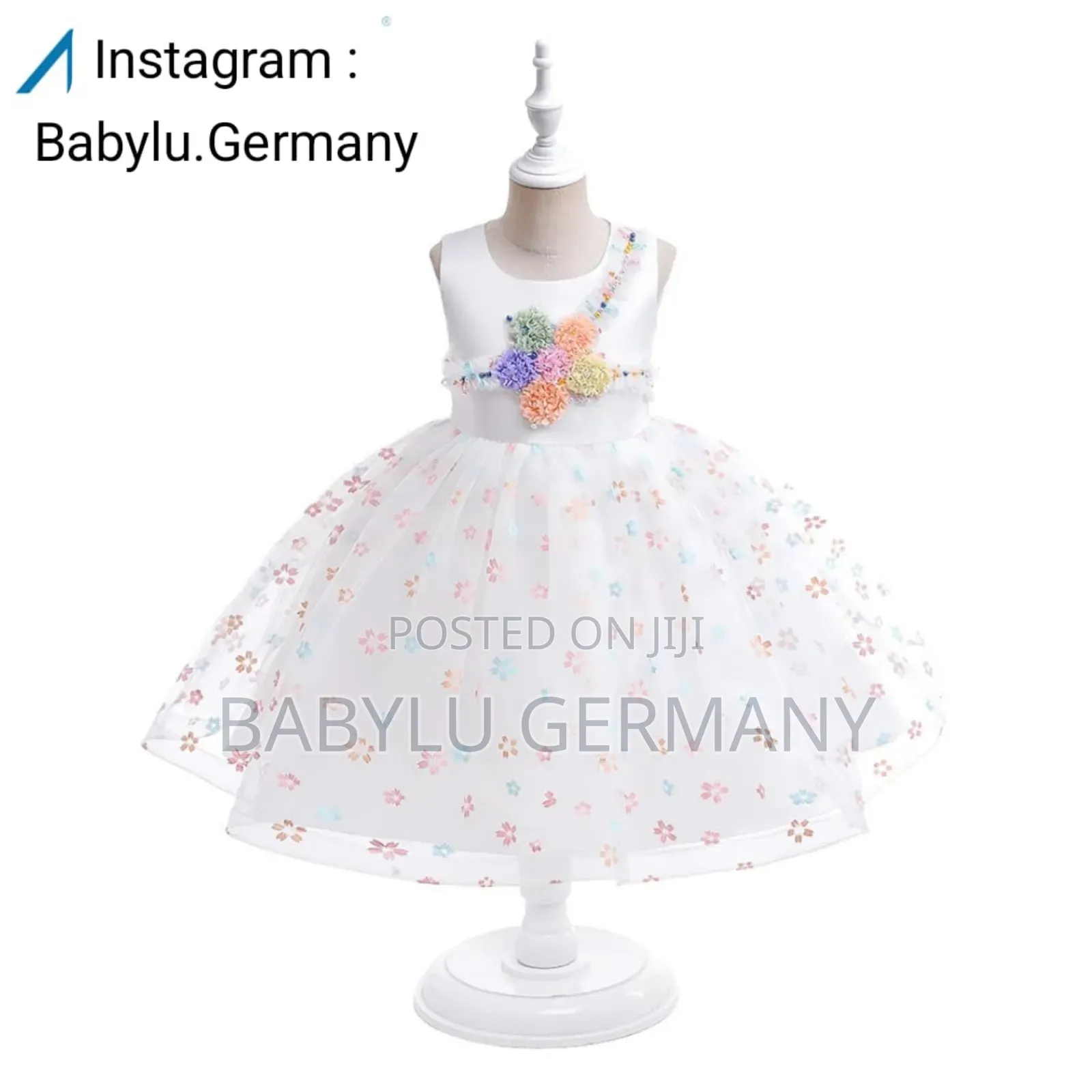 White Flower Pattern Dress / Ball Gown For Girls