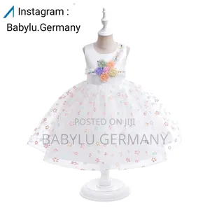 White Flower Pattern Dress / Ball Gown For Girls