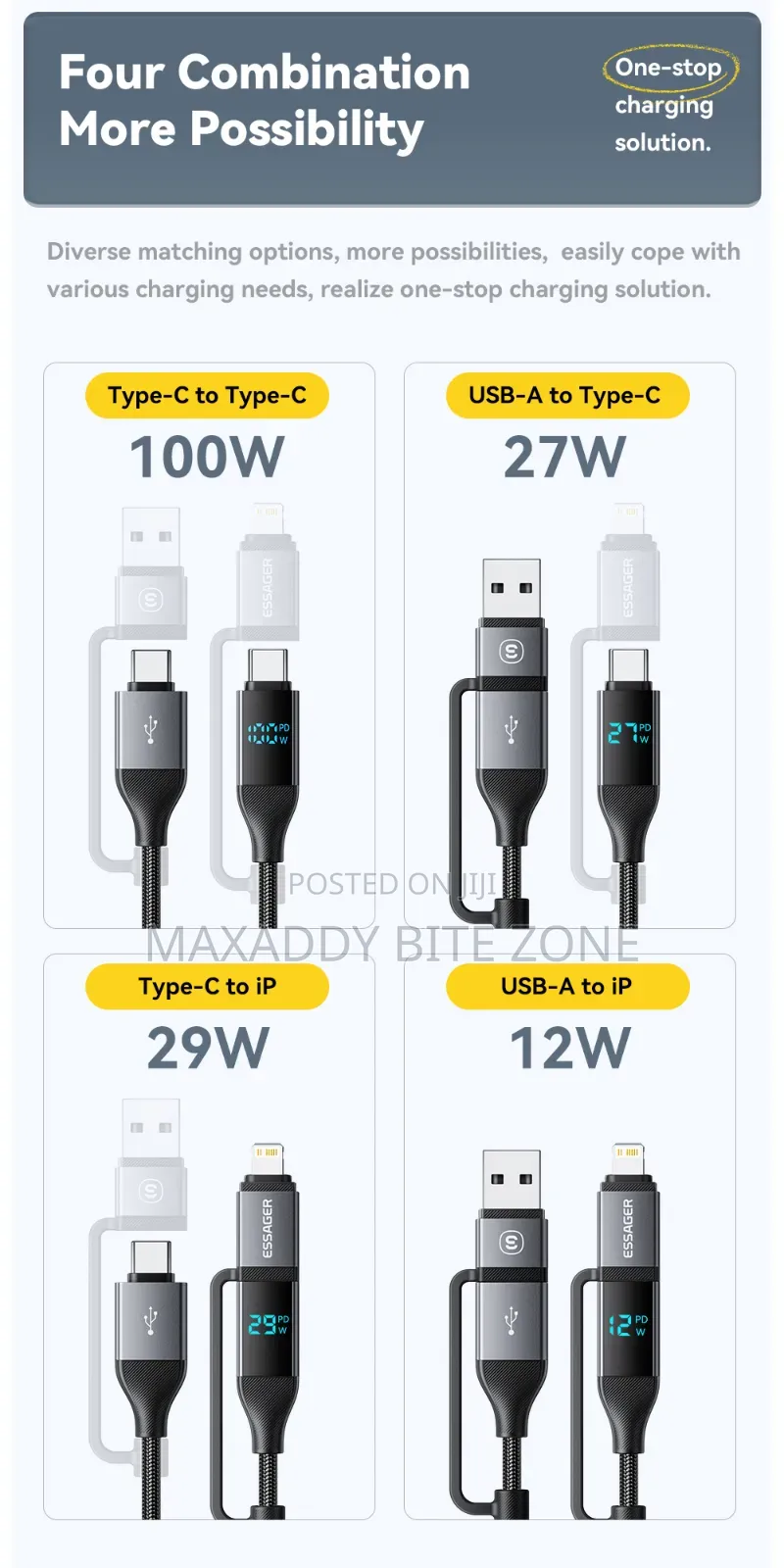 2m Essager 4 In 1 Digital Display Usb Cable Type C100w Pd