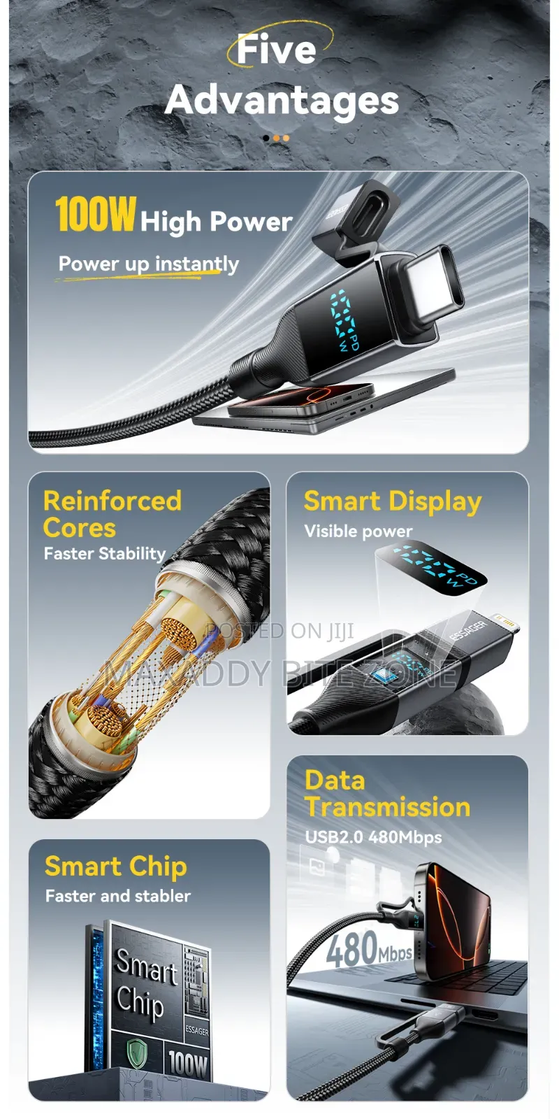 2m Essager 4 In 1 Digital Display Usb Cable Type C100w Pd
