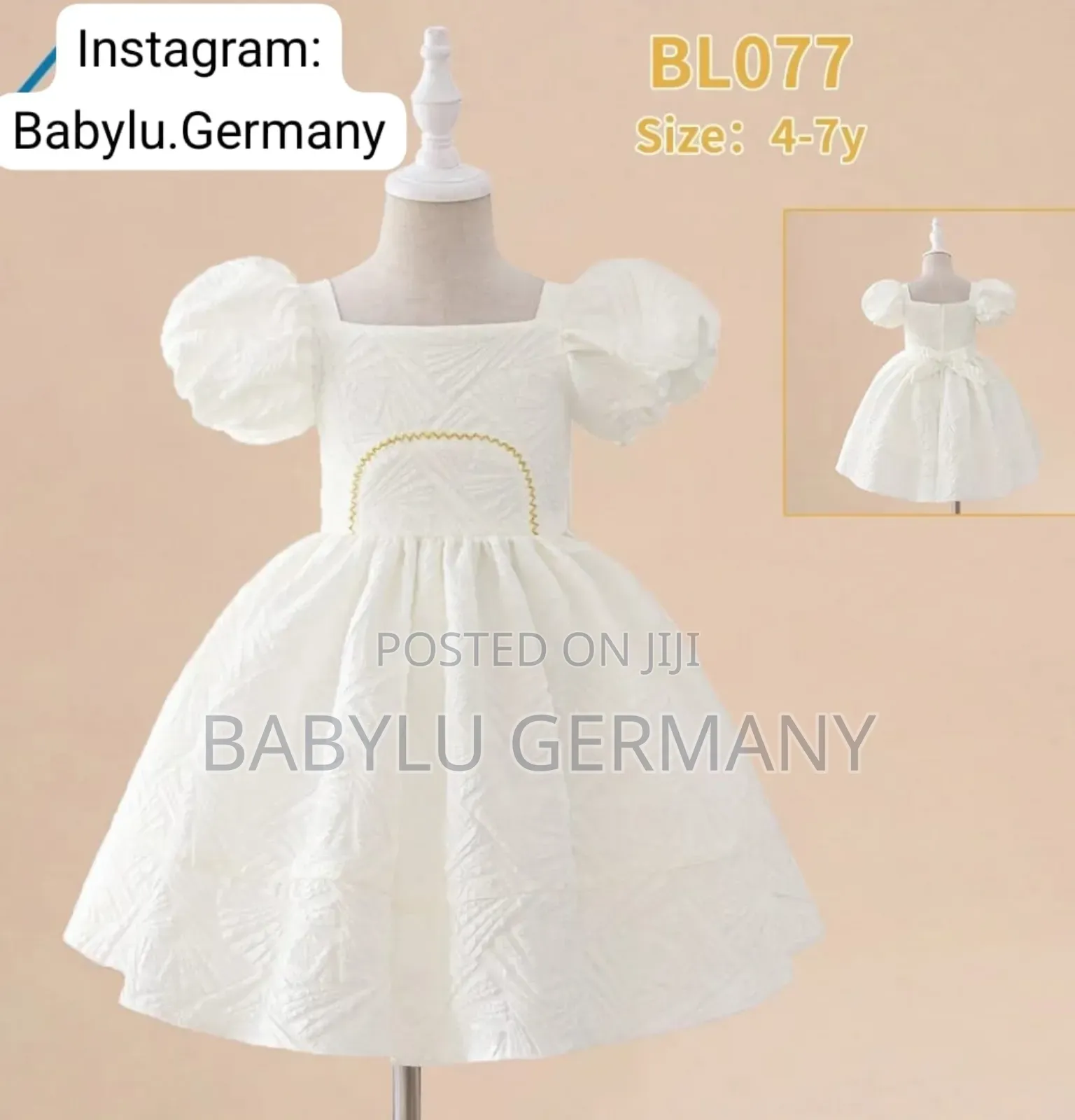 White Girl's Dress With Gold Pattern