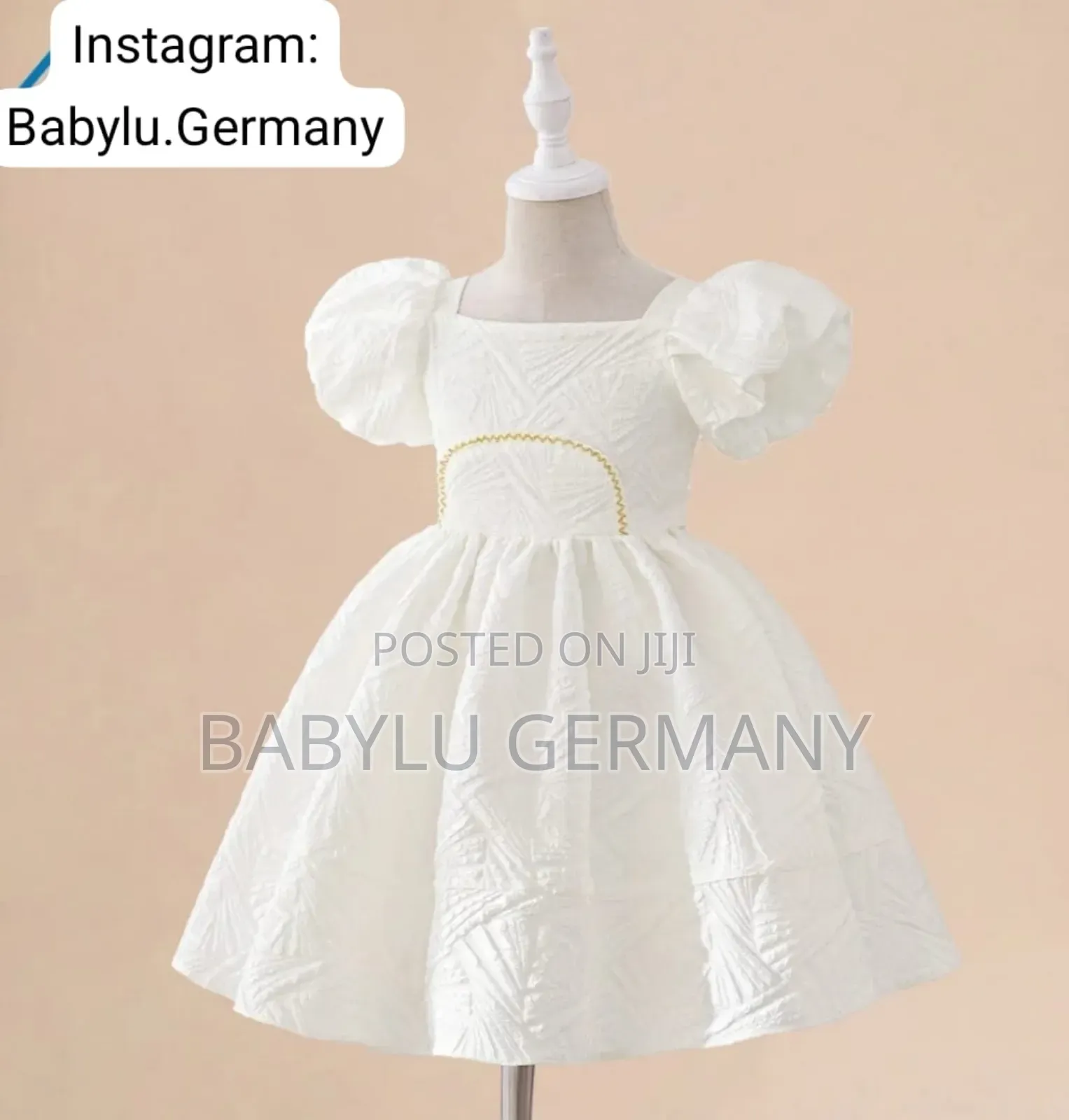 White Girl's Dress With Gold Pattern