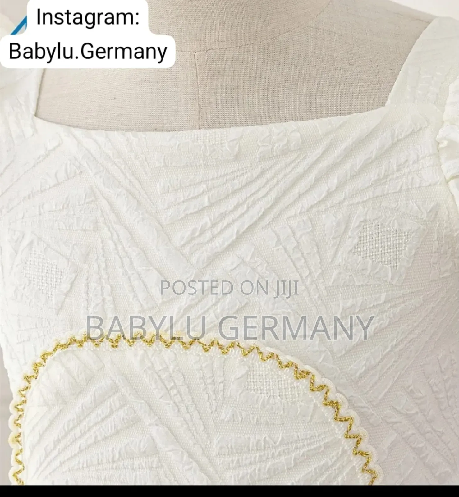 White Girl's Dress With Gold Pattern