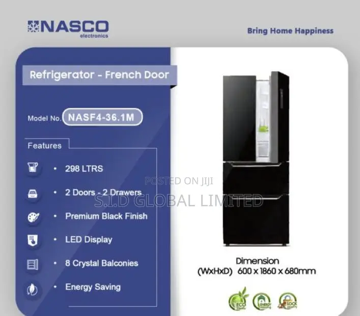 Nasco French Door 298ltrs Side by Side Refrigerator