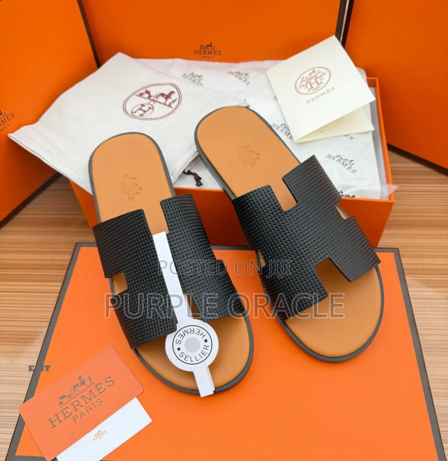 Classic Hermes Men's Luxury Slides With Woven Leather
