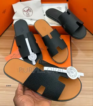 Classic Hermes Men's Luxury Slides With Woven Leather