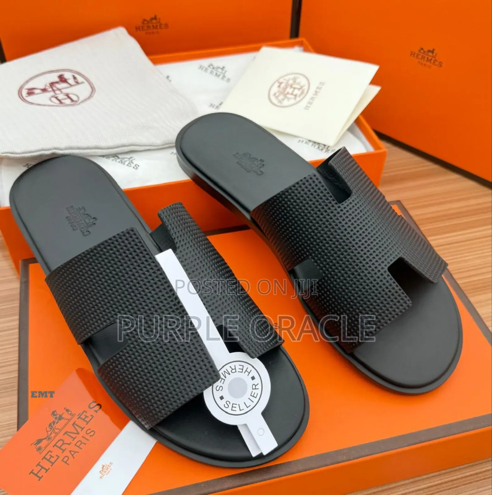 Classic Hermes Men's Luxury Slides With Woven Leather