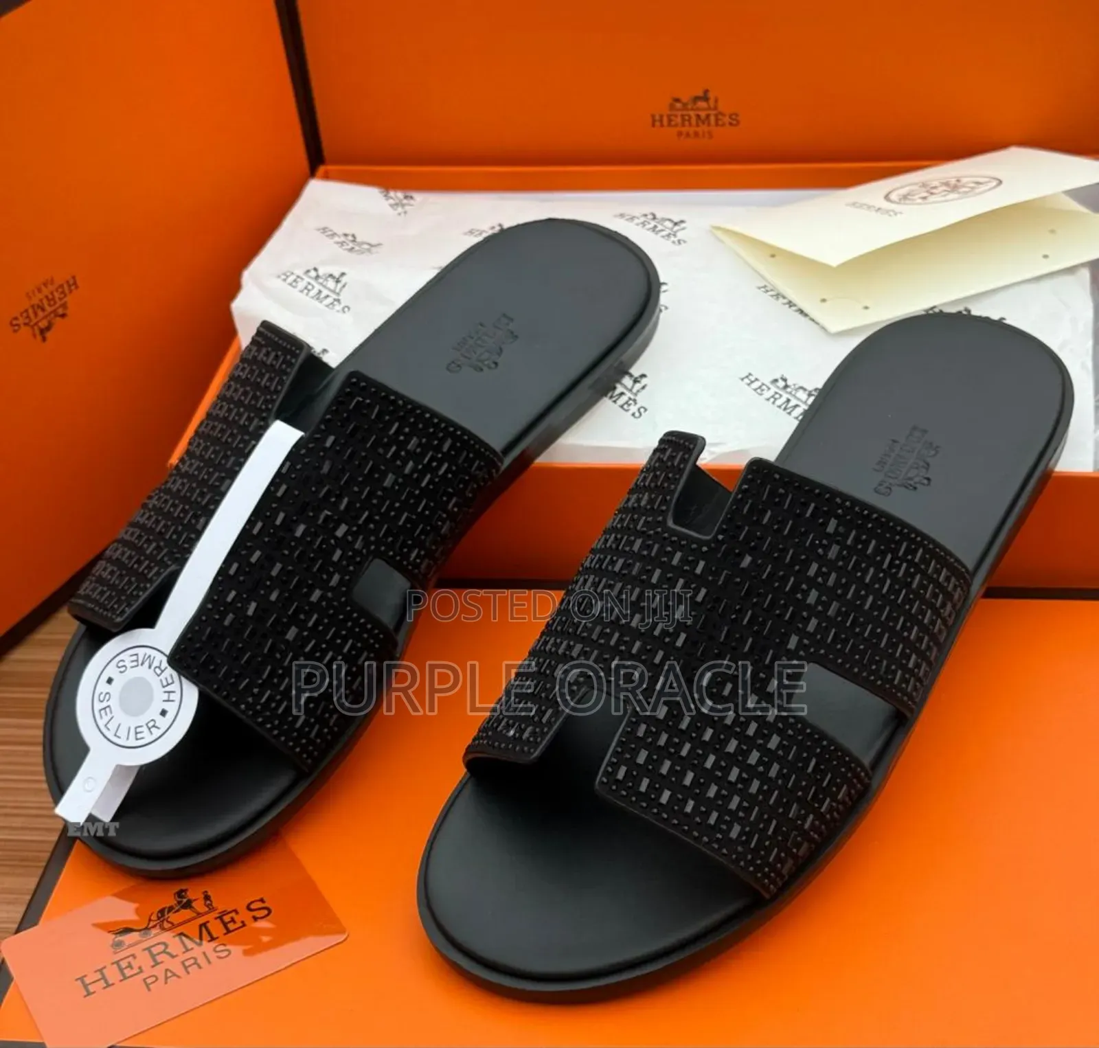 Classic Hermes Men's Luxury Slides With Woven Leather
