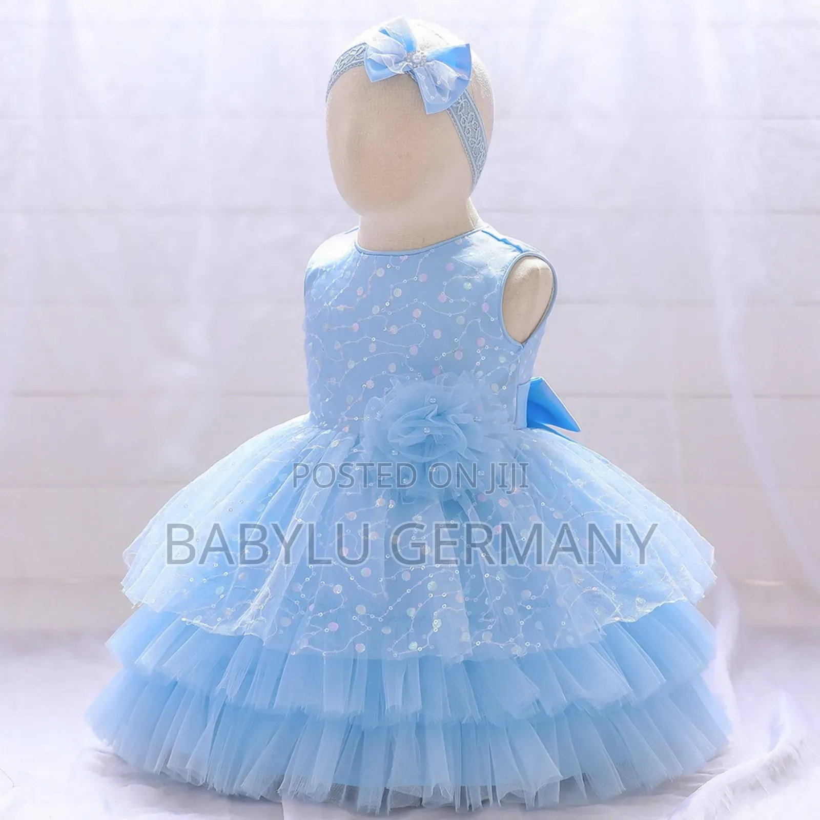 Blue Princess Dress With Head Band for Baby and Toddlers