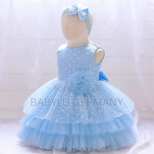 Blue Princess Dress With Head Band for Baby and Toddlers