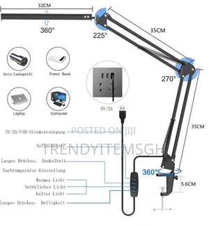 Adjustable 3 Colours Desk Study Lamp With Clamp