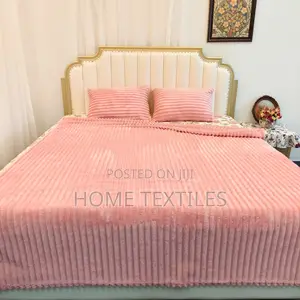 Pink Stripped Blanket With 2 Pillow Cases