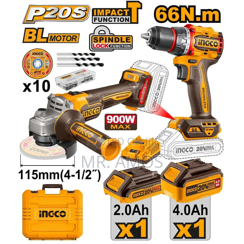 Cordless Bl Angle Grinder and Screwdriver Set - Ckli20273