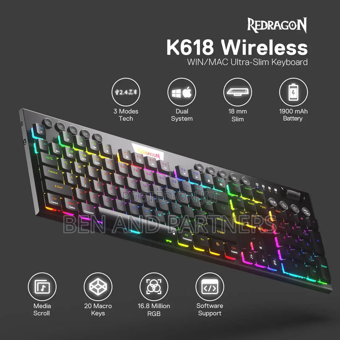 Redragon Wireless (2.4ghz, Bluetooth,Wired) Gaming Keyboards