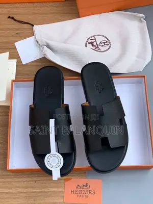Quality Hermes Black Slippers