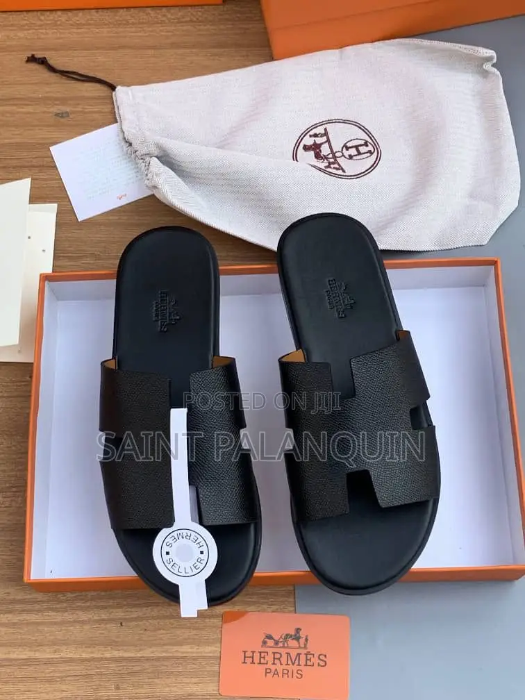 Quality Hermes Black Slippers