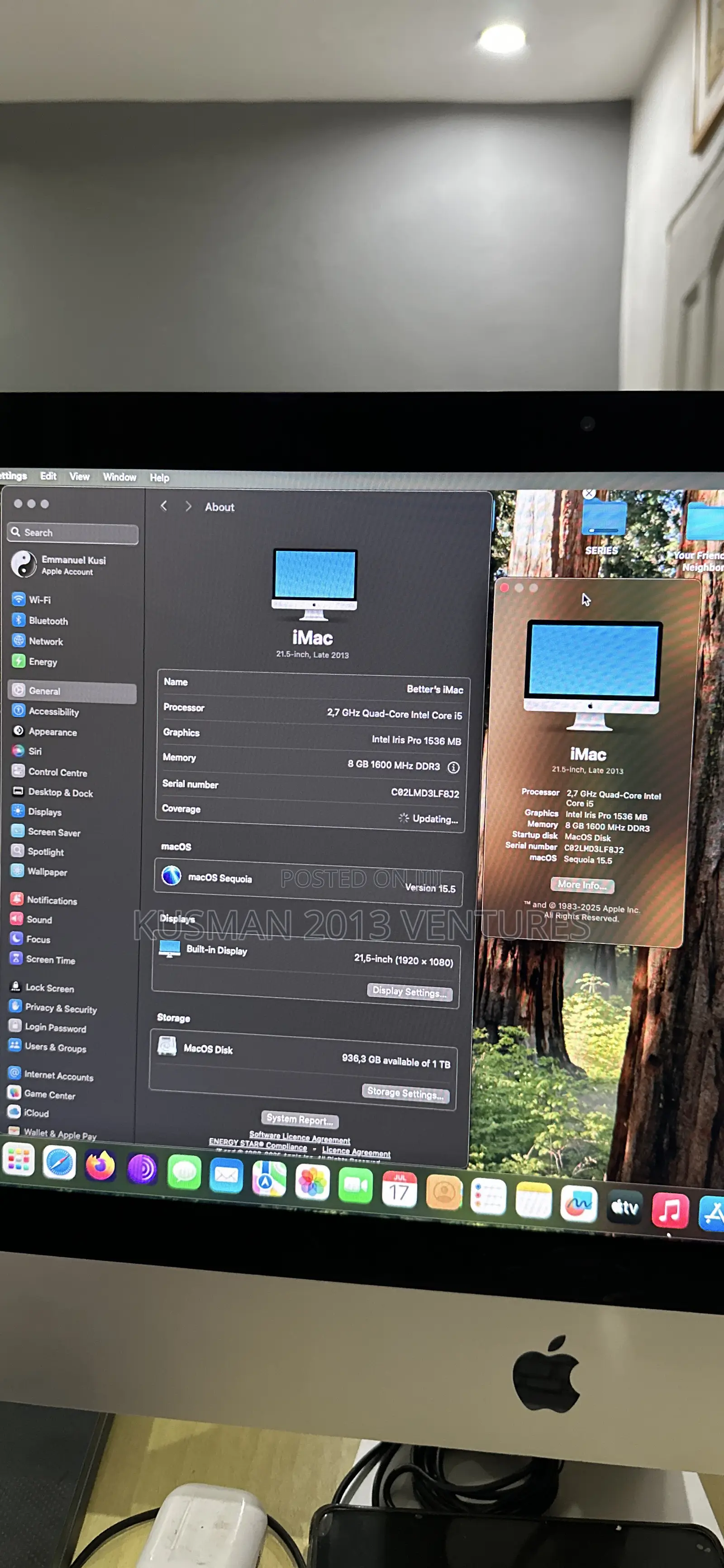 Desktop Computer Apple iMac 8GB Intel Core I5 SSHD (Hybrid) 1T