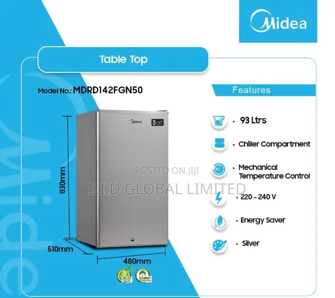 Midea Single Door in-Built Freezer White Retro Design Fridge