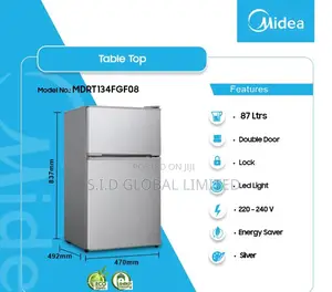 Midea 87ltrs Double Door Tablet Fridge Mdrt134fgf08