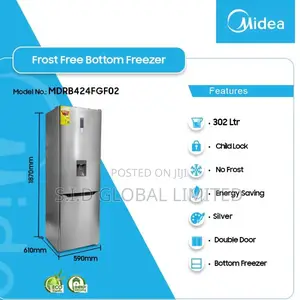 Midea 302ltr Double Door Bottom Freezer 4 Stars Mdrb424fgf02