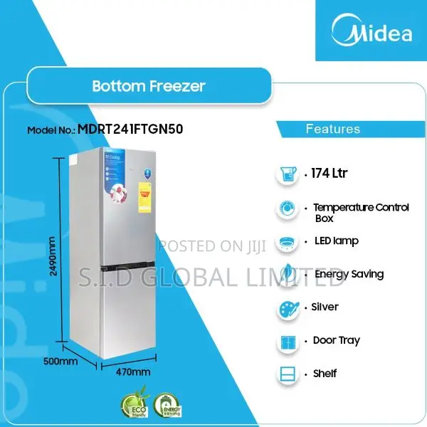 Midea 174ltrs Energy Saving Bottom Freezer Fridge