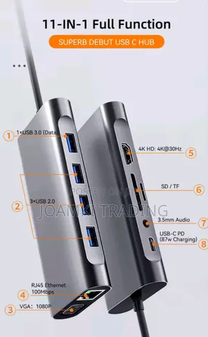 11 in 1 Usb C Hub 3.0 Splitter 4 Laptop, Vga/Hdmi/Rj45/Sd/Pd