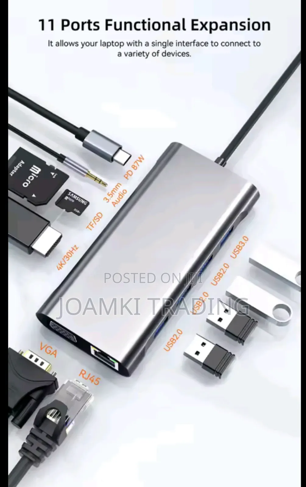11 in 1 Usb C Hub 3.0 Splitter 4 Laptop, Vga/Hdmi/Rj45/Sd/Pd