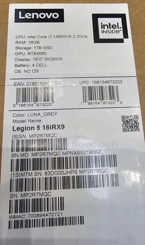 New Laptop Lenovo Legion 5i 16GB Intel Core i7 SSD 1T