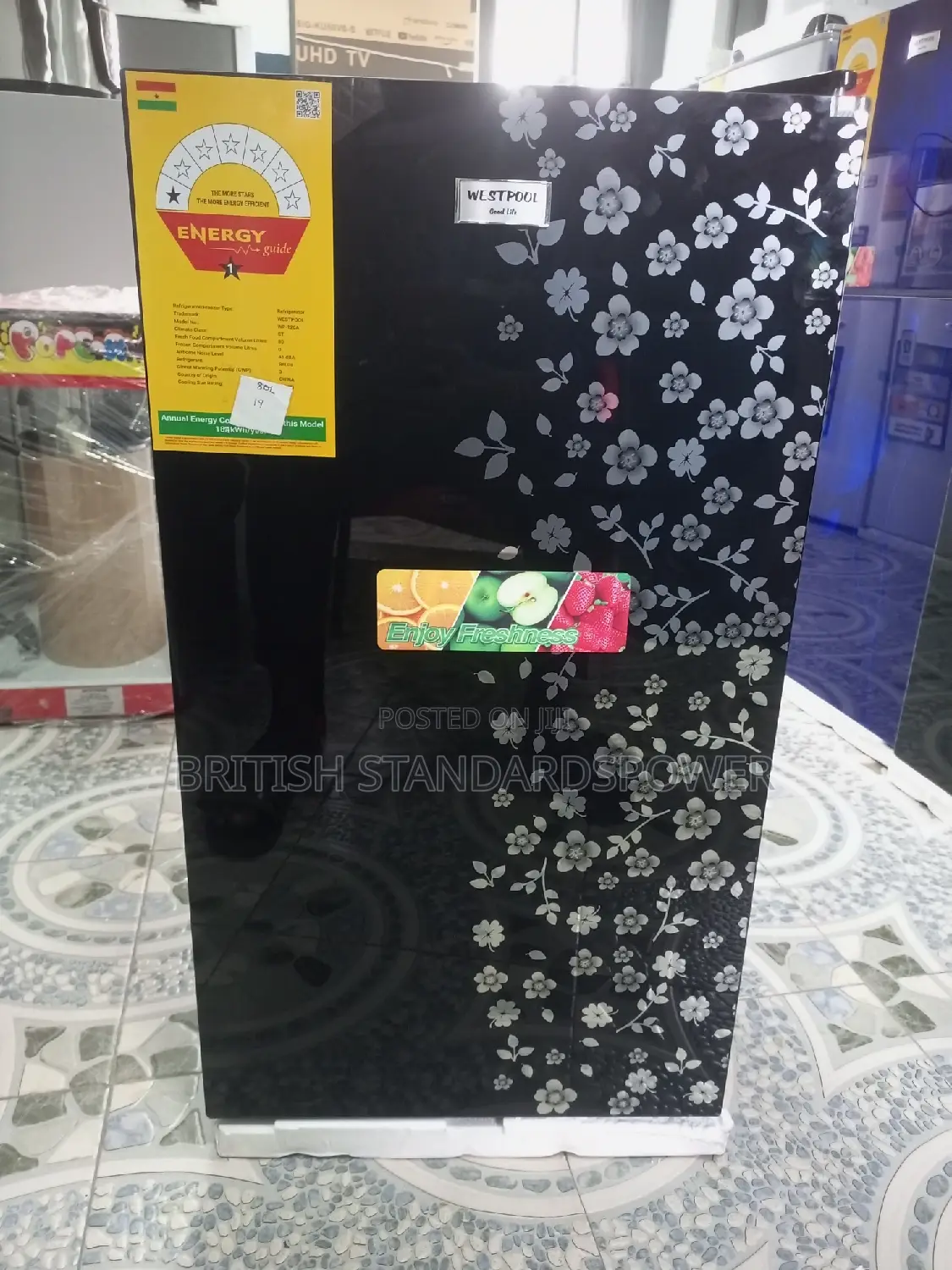 No Questions Westpool Black Glass Fridge Single Door 80l