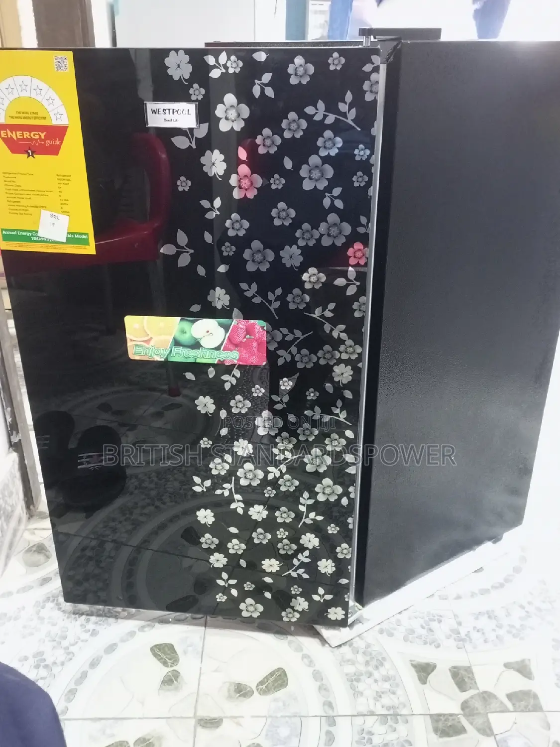 Wonderful 80l Black Glass Fridge Freezer Westpool 2 Shelves