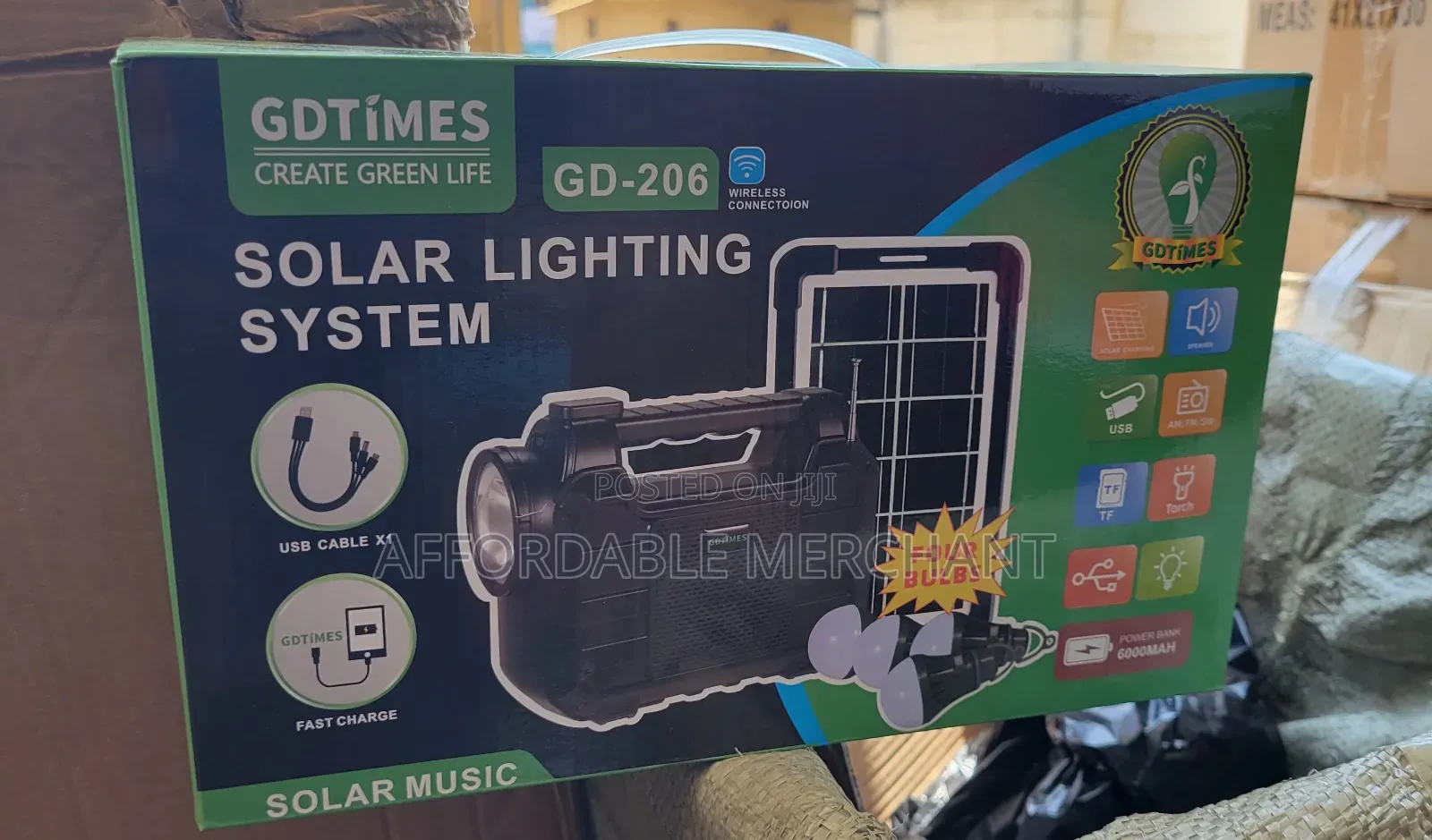 Gdtimes Solar Lightingsystem//Solar Lamp 4 Bulb