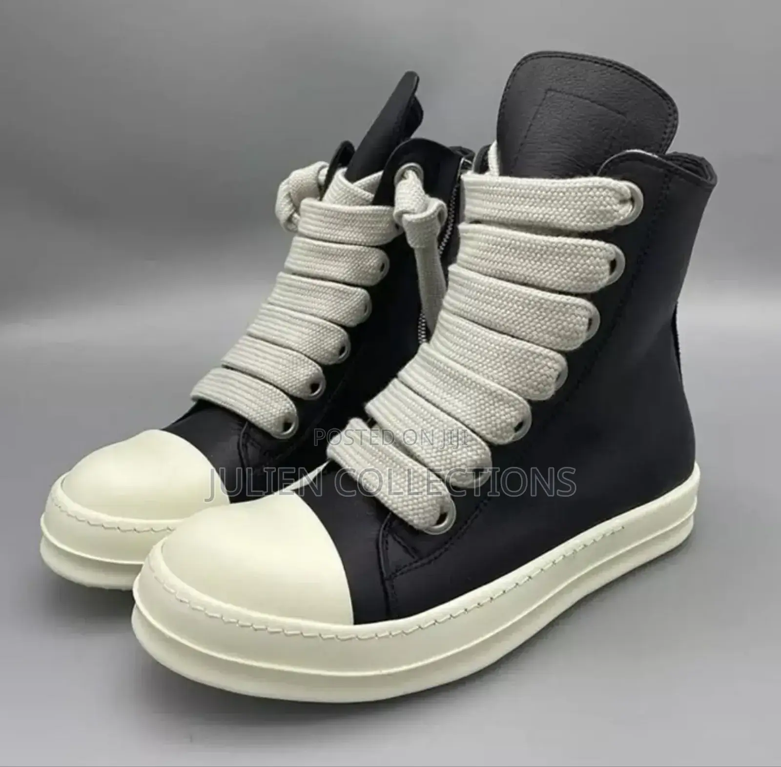 Rick Owens Black Leather Long and Cream