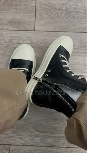 Rick Owens Black Leather Long and Cream