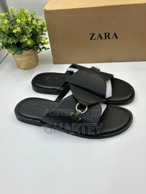 Zara Men’S Leather Slippers - Black