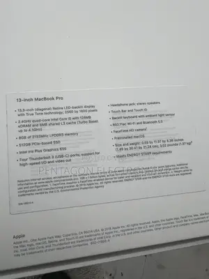 New Laptop Apple MacBook Pro 2019 8GB Intel Core I5 SSD 512GB