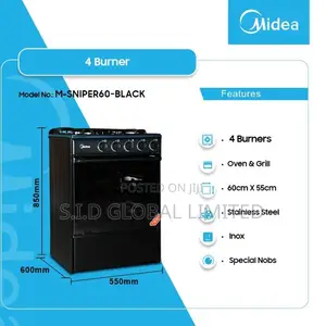 Cook With Midea 4 Burner Gas Cooker M-Sniper60-Black