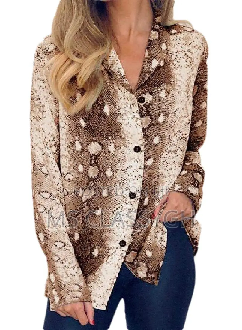 Snake Skin Pattern Print Long Sleeve Top Shirt, S-3xl